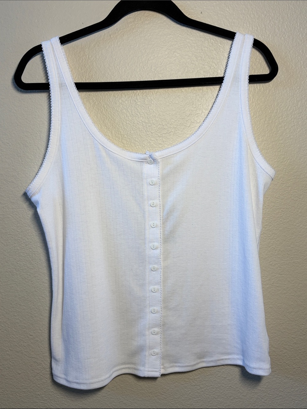 Lovesick White Button-Front Pointelle. Ribbed Tank